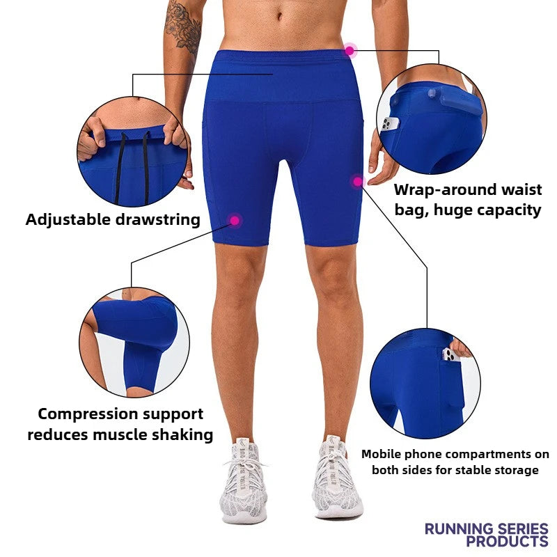 TriiRun AeroTight – Men’s Compression Running Shorts with Multi Pockets & Quick-Dry Fabric
